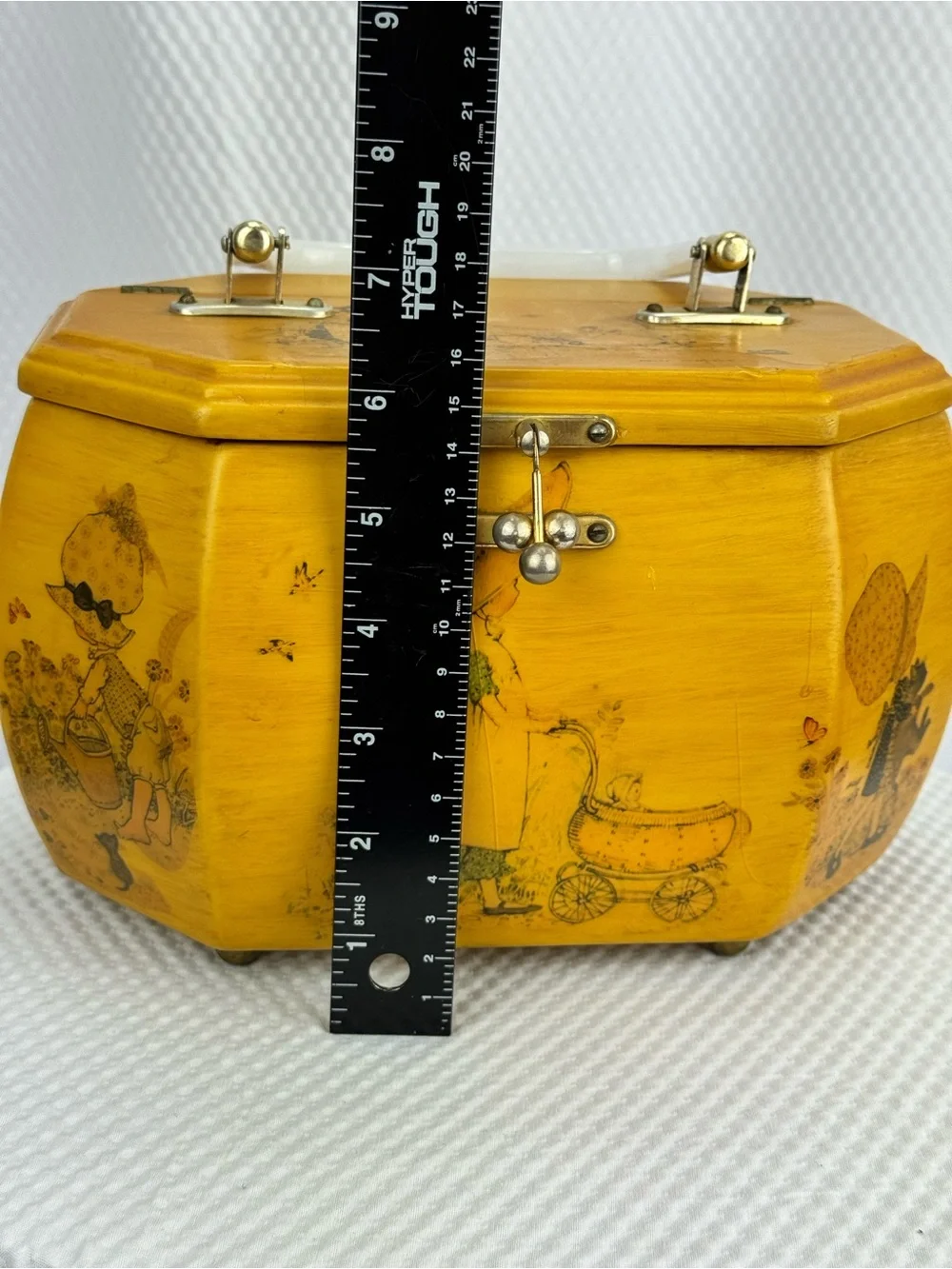 Vintage 70’s Holly Hobbie Decoupage Wooden Purse, box, jewelry,trinkets